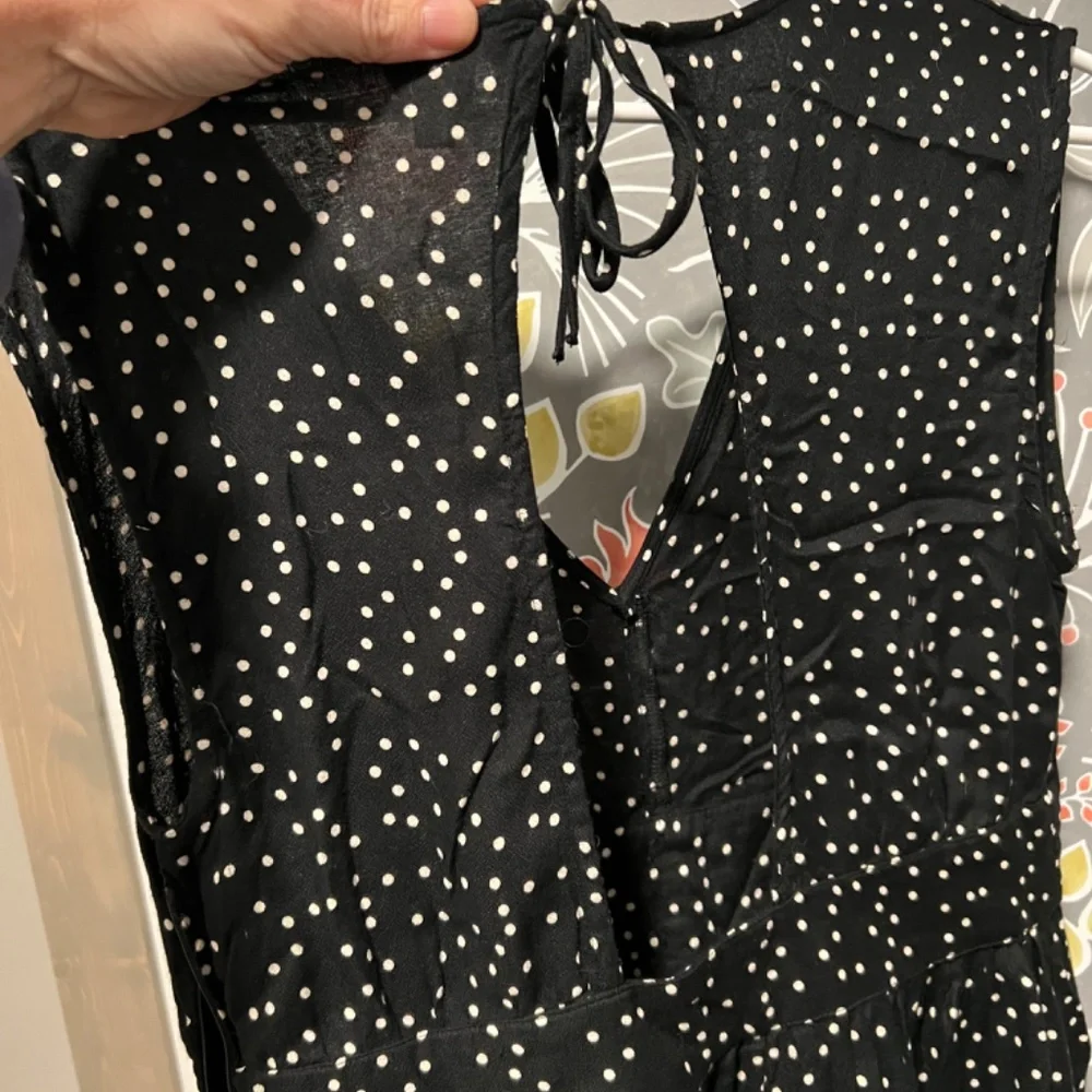🩶Roxy retro black w/ white polka dots midi dress open back size 10 - Picture 5 of 6